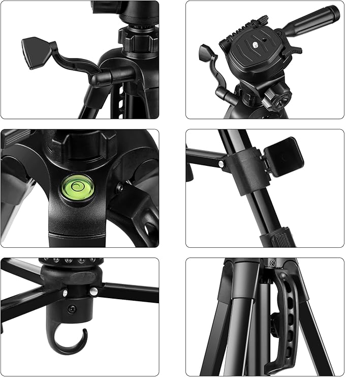 PULUZ Camera Tripod, 55"/139cm Lightweight Portable Travel Outdoor DSLR Tripods for Camera Phone Video Recording Tripod Stand, Cellphone Clip for Smartphone Live Streaming Vlog