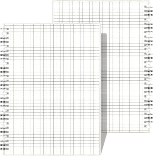 AHGXG Graph Paper Notebook Spiral 2 Pack - Large B5 Grid Notebook 7.3"X 10", 100GSM Thick Graph Grid Paper, Quad Ruled, Total 320 Pages, Transparent Plastic Hardcover Journal