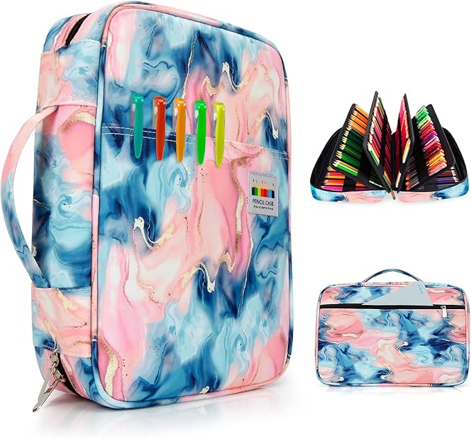 YOUSHARES Organizer Color Pencil 300 Slots - Pen Case Organizer with Handy Wrap & Zipper, Multilayer Holder for Prismacolor Colored Pencils & Gel Pen (Quicksand Pink)