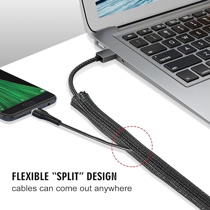 Moxita 25ft - 1/2 inch Cord Protector Cable Sleeve Split Wire Loom Tubing for Power Cord Audio USB Cable, Cord Sleeve Cable Management for TV Computer, Cord Protectors from Pets Chewing, Black