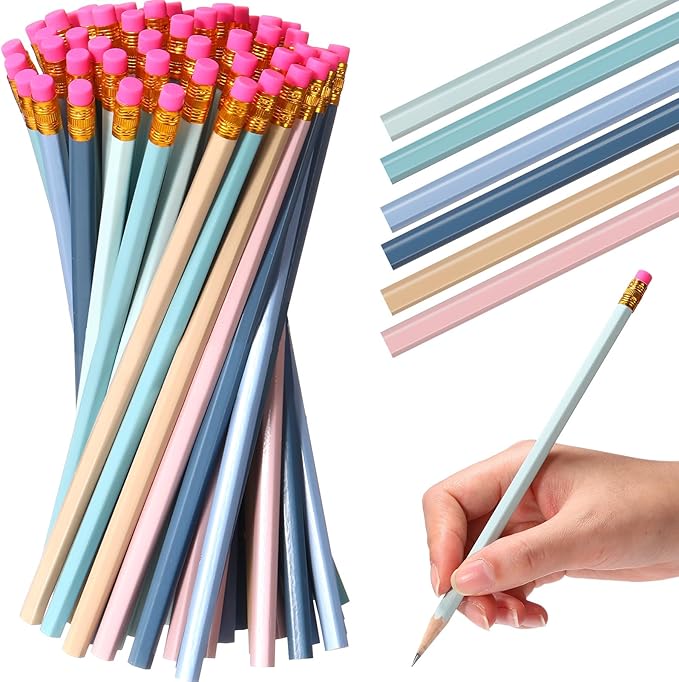 TecUnite 120 Pcs #2 HB Pencils with Eraser No 2 Unsharpened Wooden Hexagonal Pencils for Adults Gifts for School Exam art Learning Office Sketching(Morandi Colors)