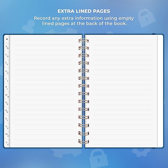 Clever Fox Password Book Spiral – Internet Address & Password Organizer with Laminated Alphabetical Tabs – Password Keeper Journal – Hardcover, Medium Size, 6.1x7.7” (Mystic Blue)