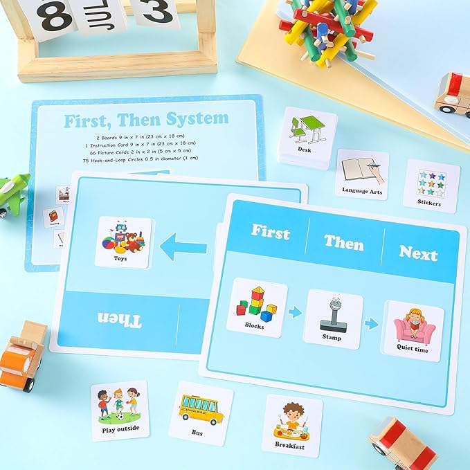 Ireer 1 Set First Then Visual Schedule for Kids 66 Communication Cards Autism Learning Materials for Special Education Classroom or at Home Kids Activity