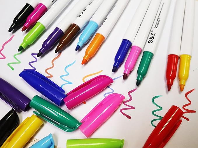 S & E TEACHER'S EDITION 96 Pcs Dry Erase Markers Colored markers 12 Assorted Colors with Low-Odor Ink Colored Whiteboard Markers for School, Office, Supplies