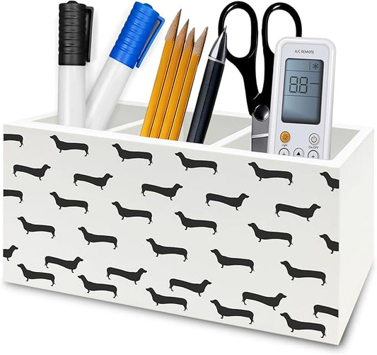 QZQE Black Dachshund Pen Pencil Holder Organizer for Desk, Weiner Dog Gifts Wooden Box Signs Decorations for Home Office Desk Tabletop, Dachshund Lovers Gifts for Women Men