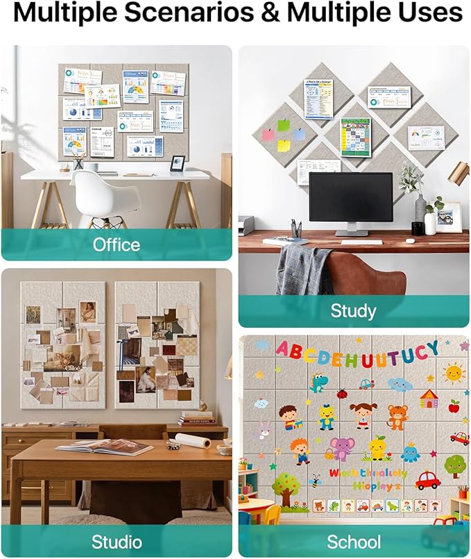Large Cork Boards for Walls, 47"x35" Bulletin Board, 12-Pack Felt Wall Tiles with 60 Adhesive Tabs, Cork Boards for Office Decor, Felt Board Alternative Pin Board