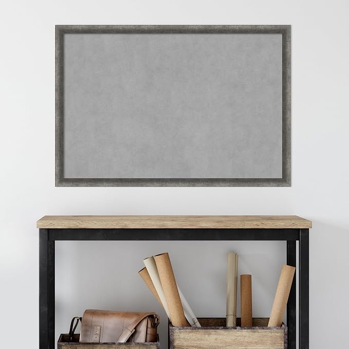 Amanti Art Grey Framed Magnetic Board 26x38 Large Vision Board for use with Magnets, 100% Metal Sheet to Display Items as Office Decor or for Home Organization in mudroom, Kitchen or Kids Room