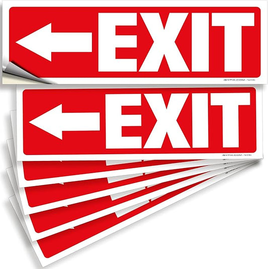 iSYFIX Exit Signs Stickers 6 Pack 12x4 Inch - Laminated Premium Vinyl Directional Left Arrow Signs for Buildings, Office, Workplace, Stores, Schools, Theaters, Parking, Restaurants, Factories
