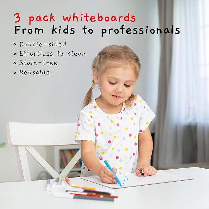 Board Geeks Mini Dry Erase Board for Kids, 3-Pack - 9x12-Inch Small White Boards for Students and Teachers - Double-Sided, Portable, and Easy-to-Clean Writing Boards for Classroom, Office, or Home