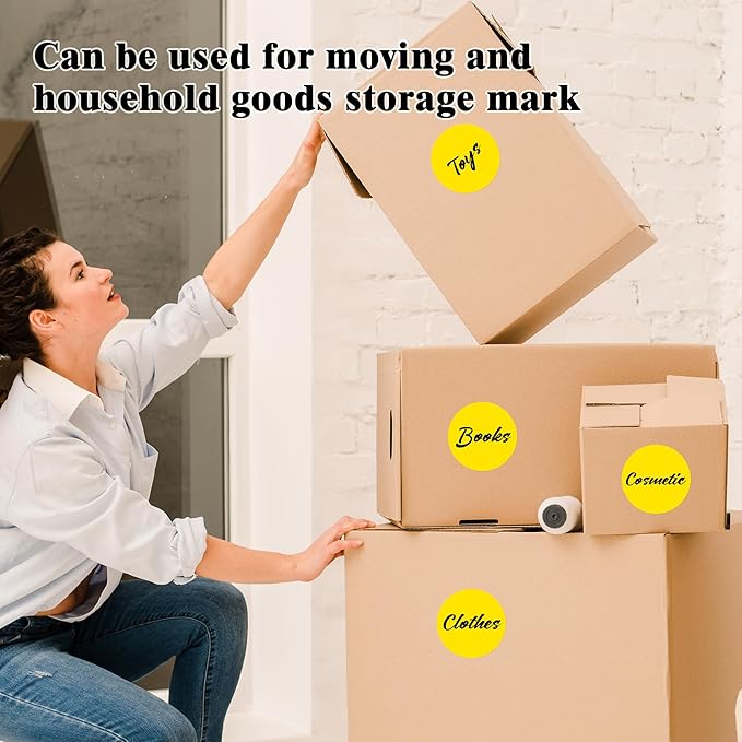 3 Inch Round Colored Dot Stickers, 2000 PCS, 4 Rolls in Dispenser Box - Yellow Circle Color Coding Labels Dot Labels for Office, Home, Inventory Organizing