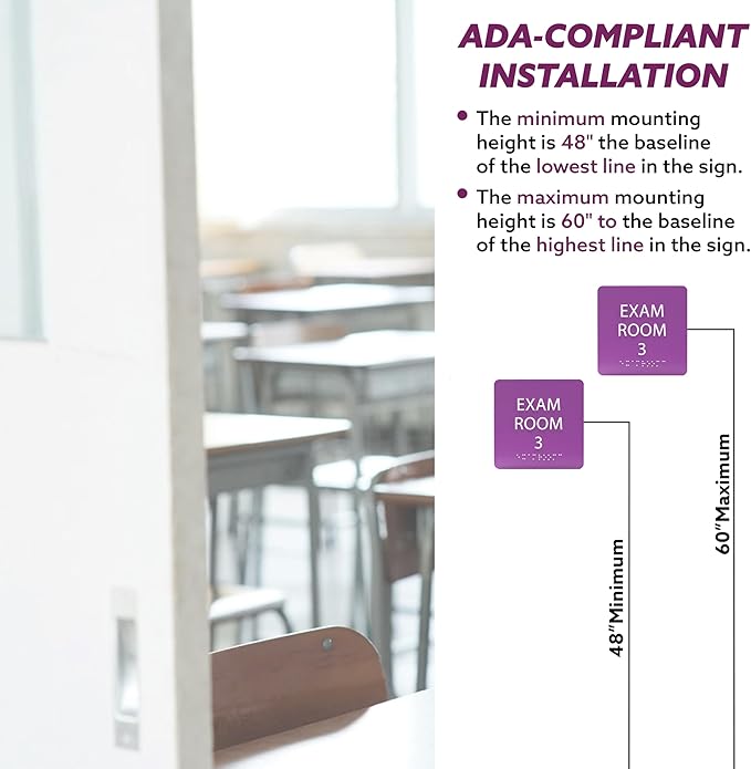 6" X6" Exam Room 3 Sign - ADA Compliant Tactile Graphics Grade 2 Braille Text Acrylic Wall Signs - Educational Institution Directional Assistance Test Center Door Sign for Schools