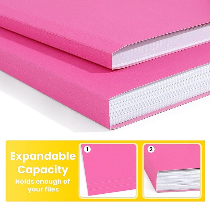 SUNEE File Folders, 30 Pack Manilla Folders 8.5 x 11, Colored File Folders Home Office School Supplies for Documents Files Paper, Neon Pink