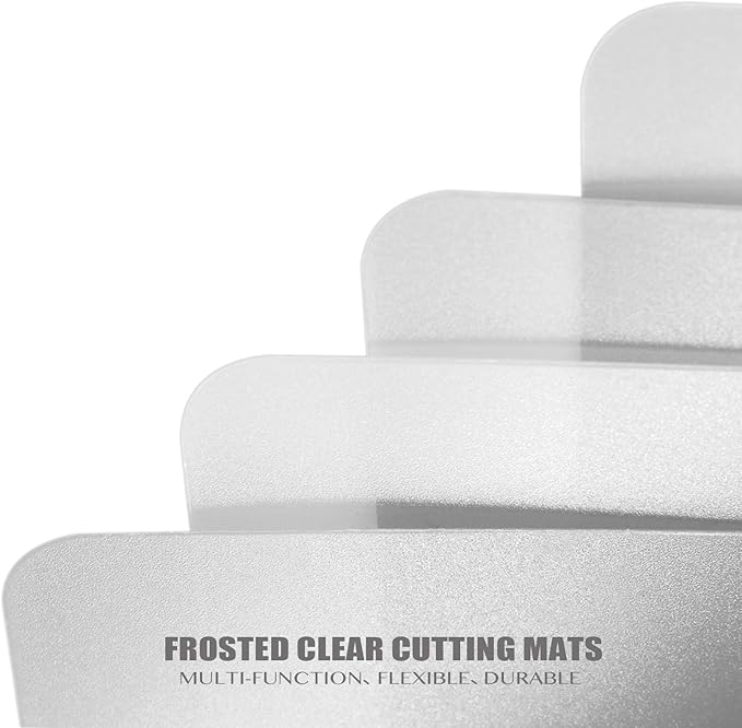 Fotouzy Flexible Plastic Cutting Boards for Kitchen, 4 Frosted Clear Cutting Mats 15 x 12 In, BPA-Free, Non-Porous, and Dishwasher Safe, Set of 4