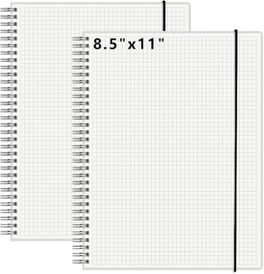 120 GSM Thick Paper Graph Spiral Notebooks 8.5" × 11" with Removable Elastic Band and Transparent Hard Cover, 2PCS Large Size Grid Notepads 160 Pages per Pack for Students, Engineers (2 Pack, A4)
