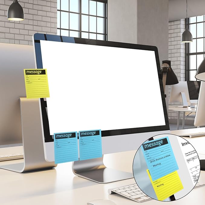 Phone Message Sticky Notes Phone Memo Pads, 6 Pads Lined Sticky Notes Pads, 4x6 inch Phone Message Pad Self Sticky Notes with Line Colorful Post Memos for Office, School and Home, 50 Sheetsx6 Pack