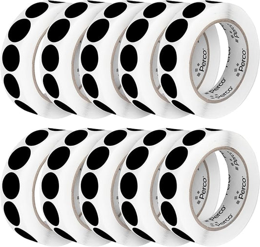 Perco Black 1-Inch Perforated Circle Dot Sticker Labels — 10 Rolls, 10,000 Round Stickers — with Permanent Adhesive for Inventory Management, Color Coding, Garage Sales, Crafts—Made in USA