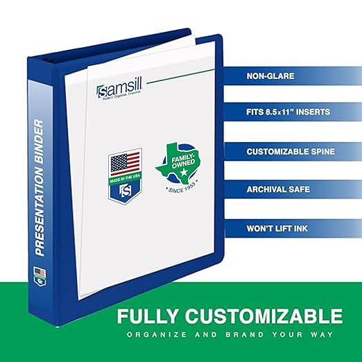 Samsill 1 Inch 3 Ring Binders, Made in USA, Economy Round Ring, Clear View Cover, 200 Sheet Capacity - for School, Home, Office - Blue, 4 Pack