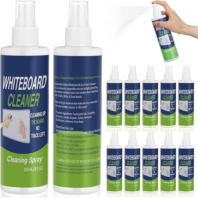 Swiffen 12 Pack Whiteboard Cleaner Spray Bottle 8.5oz Dry Erase Board Surface Cleaner White Board Cleaning Spray Removes Stubborn Marks from Chalkboard