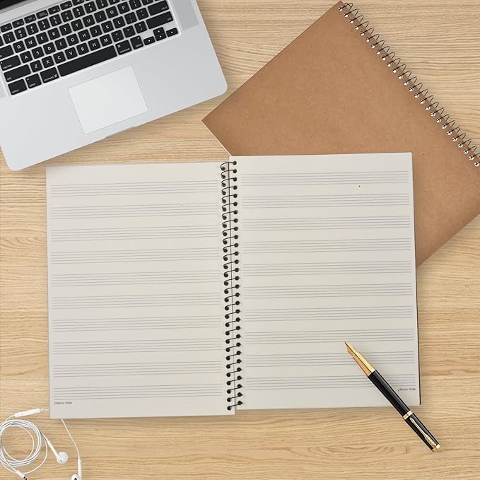 DOMMI Blank Sheet Music Composition Notebook 2 Packs, Manuscript Staff Paper Notebook with 200 Pages 26x19cm, Spiral Bound Music Songwriting Notebook for Songwriters, Musicians, Teachers, Pink