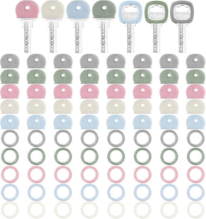 Blulu 80 Pieces 1Inch Colored Key Covers Caps Tags Covers Set Plastic Key Color Identifier Rings Toppers(Morandi Color)