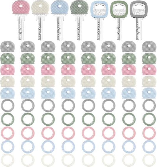 Blulu 80 Pieces 1Inch Colored Key Covers Caps Tags Covers Set Plastic Key Color Identifier Rings Toppers(Morandi Color)