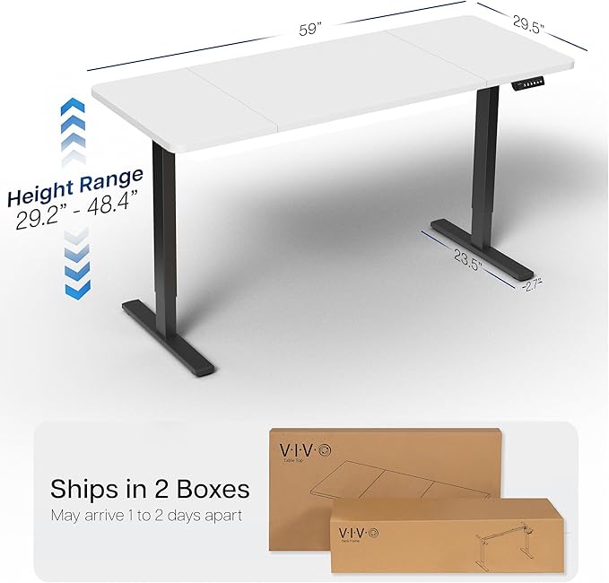 VIVO Electric 60 x 30 in Standing Desk, Memory Height Adjustment, 1B Series, Holds 220 lbs, White Top Black Frame, DESK-KIT-1B6W-30