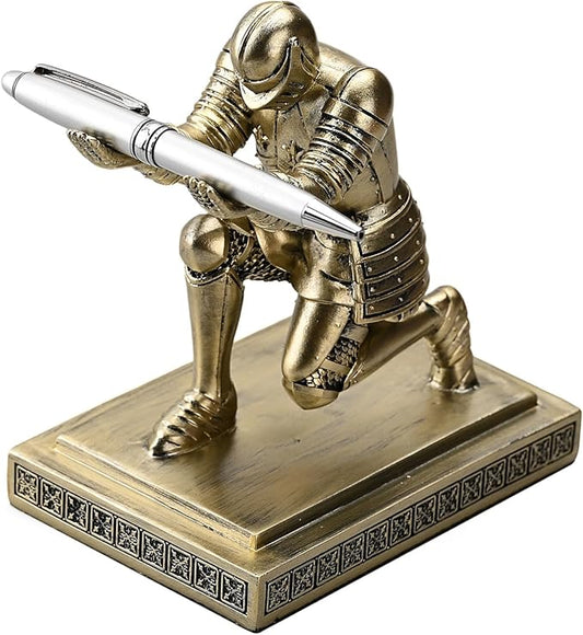 Amoysanli Knight Pen Holder Desk Organizers and Accessories Desk Decor Resin Pen Holder as Gift with a Cool Pen for Office and Home (Copper)