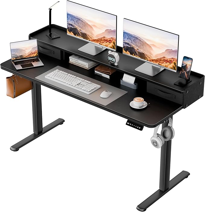Homall Electric Standing Desk with 2 Drawers, Adjustable Height Computer Desk with Monitor Shelf Sit Stand Table with Splice Board Quick Install for Home Office (Black, 48 Inch)