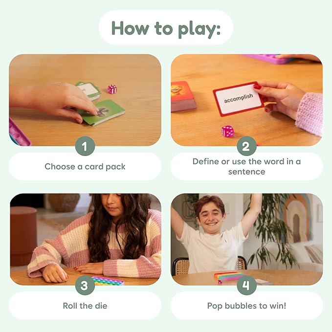 THE FIDGET GAME Vocabulary Words, Flash Card Game, Grade 4-6, Ages 9-12, Develop Communication and Reading Comprehension Skills, Fidget Mats, Learning Guide & PDF Workbook Included