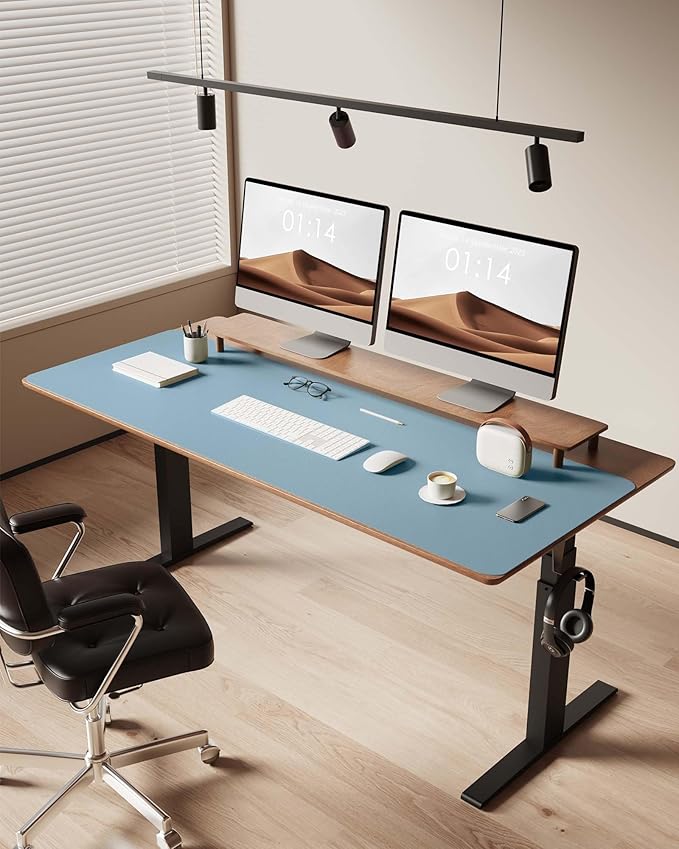 YSAGi Leather Desk Protector, Office Mat, Large Mouse Mat, Non-Slip PU Leather Blotter, Laptop Pad, Waterproof Writing Pad for Office and Home (Ice Blue, 47" x 17")