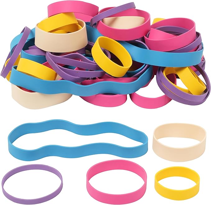 65Pcs Rubber Bands Assorted Sizes Colors 6 sizes #82#84 size94 size64 size107 Mixed wide Elastic Bands for for Survival Office Supply Tactical Rubber Bands