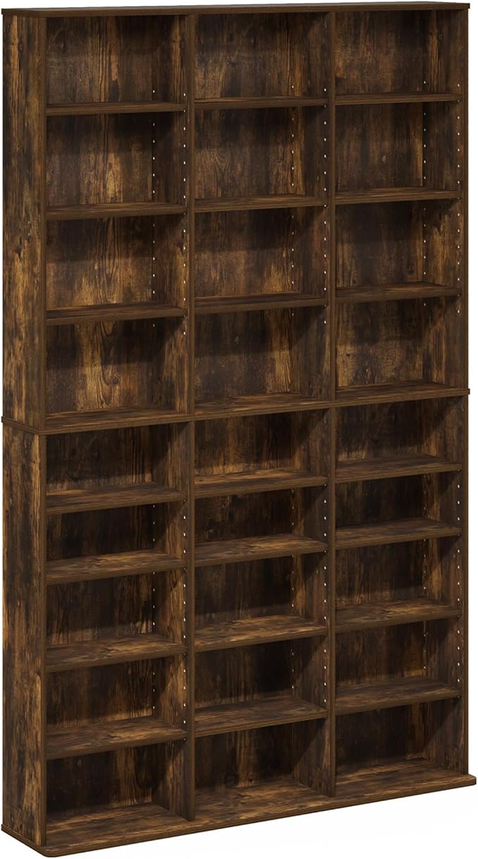 Furinno Jaya DVD Shelf, 24-Shelf Wide CD Rack, Media Shelf with Adjustable Shelves, 8 x 3 DVD Storage Cabinets for CD Blueray Game Disc, Easy Assembly, for Living Room, Home Office, Amber Pine