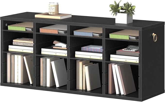 HOOBRO Literature Organizers, 24 Compartments Office Mailbox with Adjustable Shelves, Wood Countertop Literature Sorter for Office, Home, Classroom, Mailrooms Organization Black BK64WF01