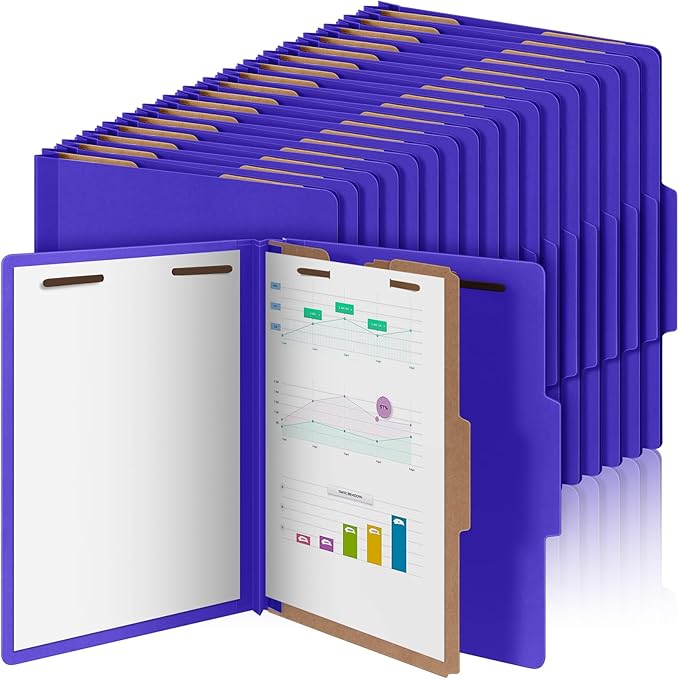 Skyygemm 36 Pcs Classification Folders Letter Size, 1 Divider Pressboard File Folder with Fasteners, Expanding File Organizer Bulk for School Teachers, Office Employee, Coworker, Staff (Purple)