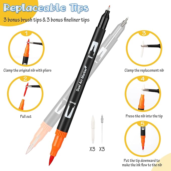 Mzh Art Coloring Pens,72 Dual Tip Brush Markers with Fineliner & Brush Felt Tip Pens Set, Art Watercolour Marker with Case for Adults Kids Colouring Calligraphy Drawing Sketching