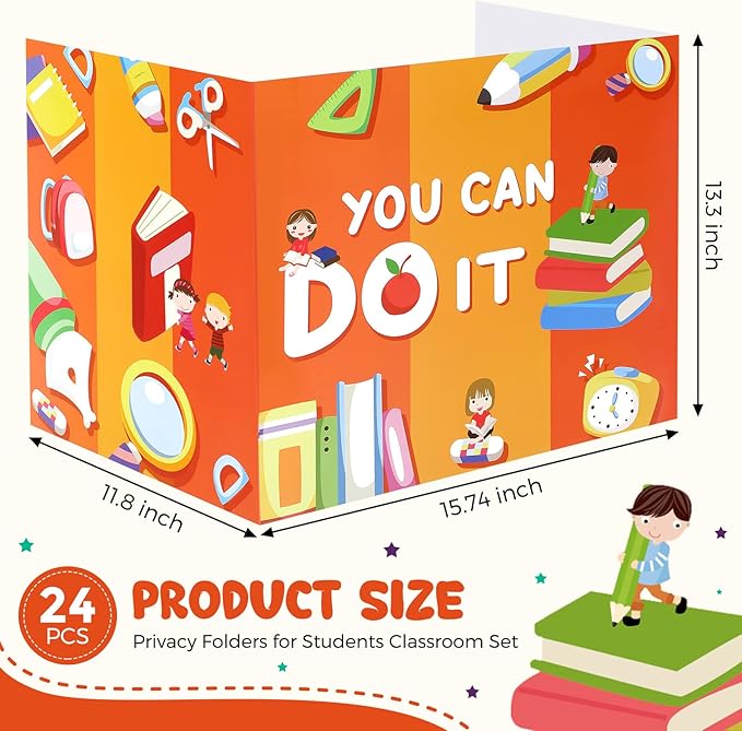 24 Pcs Privacy Boards for Student Desks Bright Colored Classroom Desk Divider Trifold Table Desk Privacy Panel Folders Screen Partition for School Teacher Student Study Test Home(Pen)