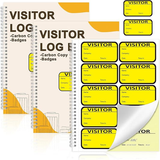 2 Pack Visitor Badges with Carbon Copy Visitor Stickers Letter Size Visitor Log Book Protecting Privacy Pages School Church Business Pass 300 Visitor Badges Guest Register Book 60 Memo Pages (2)