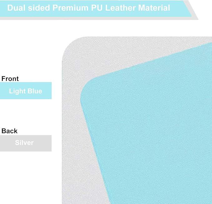 SUJAYU Dual Sided PU Leather Desk Pad, Mouse Pad, Office Desk Mat, Non-Slip Laptop Desk Pad, Waterproof Desk Writing Pad for Office and Home (23.6" x 11.8", Light Blue+Sliver)