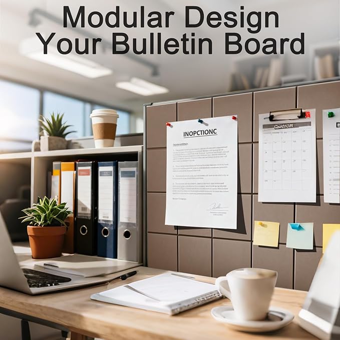 12-Pack Large Felt Bulletin Board 48" x 36" Cork Board Alternative, with 30 Pushpins, 70 Adhesive Tabs, Slat Wall Paneling, Cork Boards for Office Push Pin Board Felt Board-Dark Beige