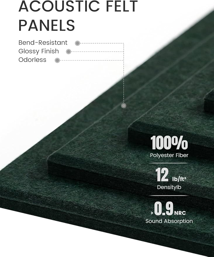 Large Felt Bulletin Board 36"x24", 6-Pack 4-Compartment Wall Organizer, Cork Board Alternative with 60 Removable Adhesive Tabs, Modular Felt Panels for Home Office, Classroom and Study-Pine Green