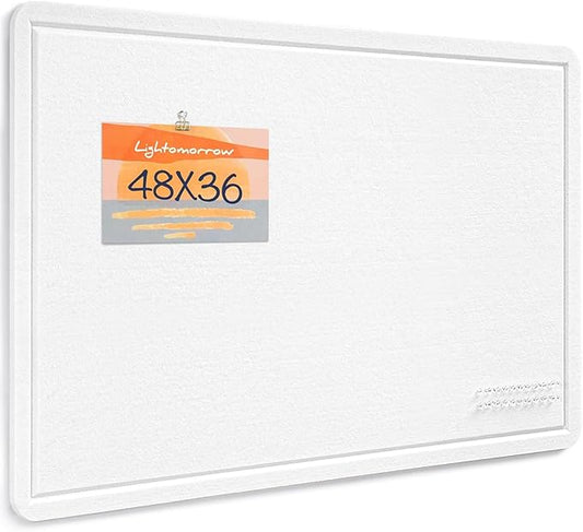 Large Bulletin Board - 48 x 36 Inches, Decorative Felt Pin Board for Wall - 4' x 3' Foldable Photo Display Board with Self-Adhesive Tape, Includes 20 Push Pins - White