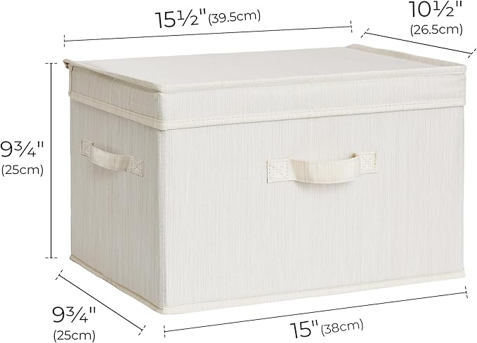 StorageWorks Fabric Storage Bins with Lid, Decorative Storage Boxes for Shelves, Stackable Closet Organizer Basket with Handles, Large, Mixing of Beige, White & Ivory, 2-Pack
