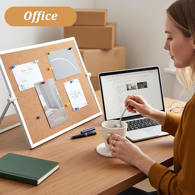 1 Pcs 11.81"×15.74" Cork Bulletin Board, Double Sided Pin with Silver Aluminum Border, Small Desktop Cork Board with Stand for Home, Office, School, Desk Message or Picture