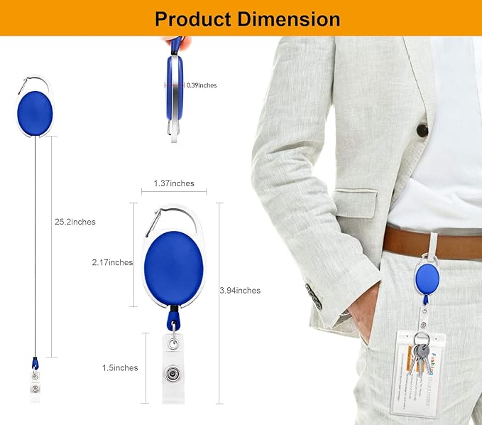 Fushing 20Pcs Retractable ID Badge Holders ID Badge Reels with Clip Retractable Badge Holders for Office Worker Doctor Nurse (Blue)
