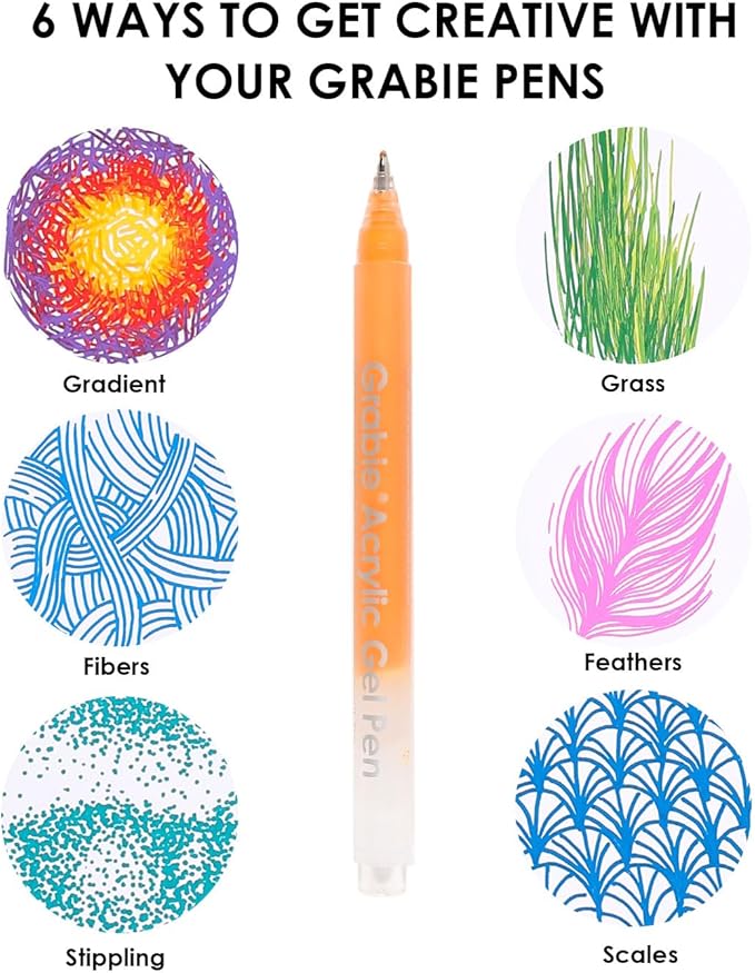 Grabie 12Colors Acrylic Gel Pens&Coloring Book, Medium Point Colored Gel Pens, Acrylic Gel Ink Pen Assorted Colored for Drawing, Note Taking, Bold&Bright Coloring Kit, Set of 12 (Forest Colors)