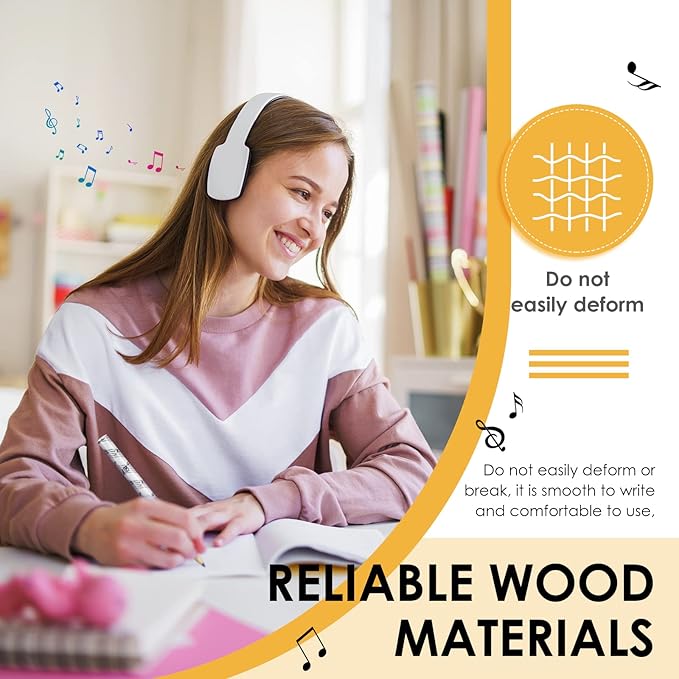 TaoBary 200 Pieces Music Pencils Bulk Music Classroom Supplies Piano Note Pencils Wooden Fun Gifts Party Favors for Piano Students Teachers Artists, Black and White, 7 Inches