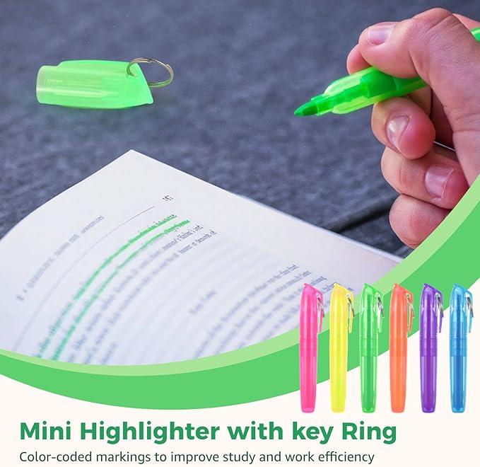 Skdqiee 108 Pieces Small Highlighters, Key Ringed Pocket Highlighter, Colorful Smooth Liquid Highlighters, Florescent Color Pens Ideal for Teachers Students Offices