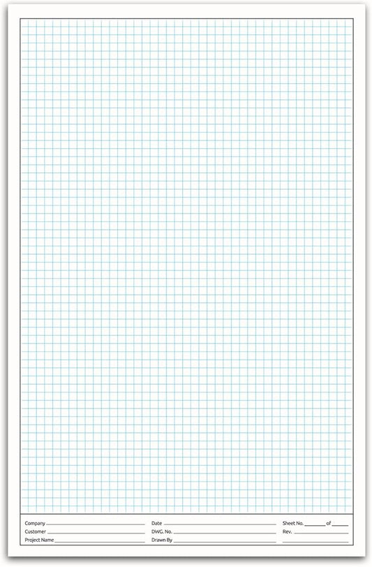 NextDayLabels - 11x17 Graph Paper Pad, for Blueprint Drawings, Drafting, Engineering and Planning, with Header for documentation. Quadrille Grid Paper Pads with Blue Lines, high Brightness, 50 Sheets per pad (1 Pad)
