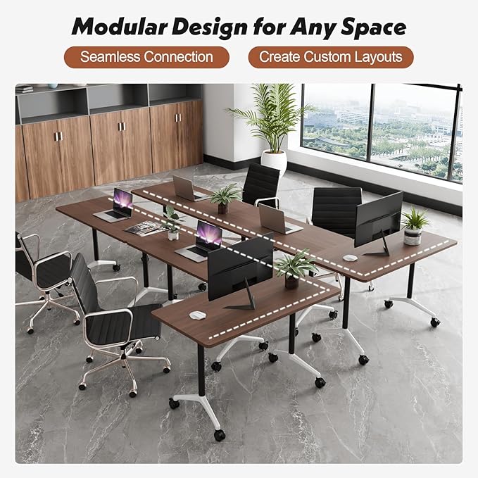 Goakwwuz Conference Room Table, Folding Conference Tables,Thicken Grey Tabletop,Flip Top Wooden Seminar Meeting Room Table for Conference Room Offices (10, Walnut, 61.0“)