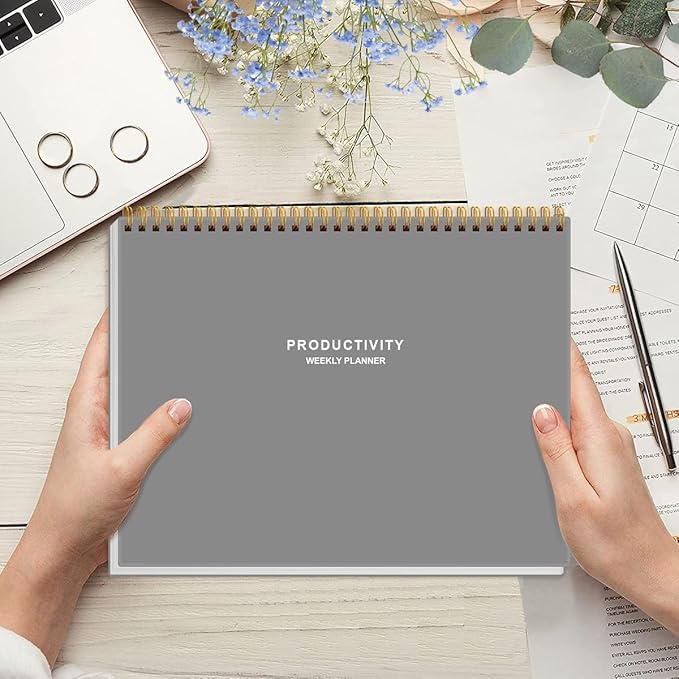 Weekly Productivity Planner - 8.5" x 11" Dashboard Desk Notepad Has 6 Focus Areas to List Tasks for Goals, Projects, Clients, Academic or Meal-Organize Your Daily Work Efficiently, 54 Weeks, Grey